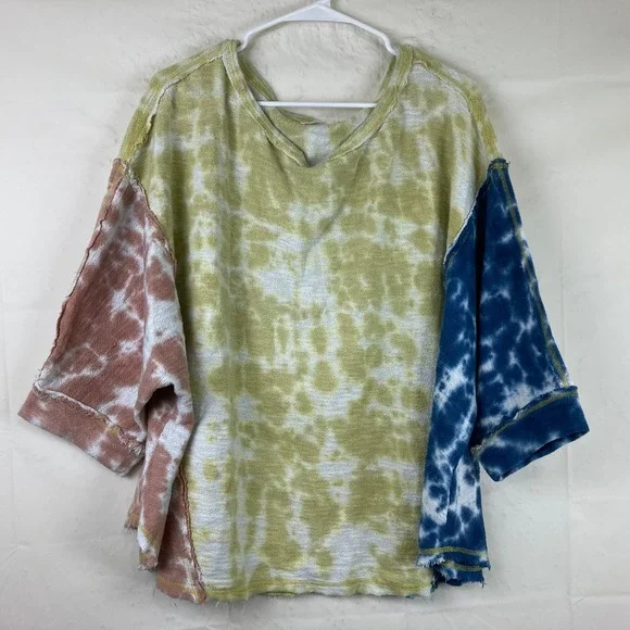 We The Free Free People Top Sz L Multi Tie Dye Oversized Boho Festival Grunge - Picture 2 of 6